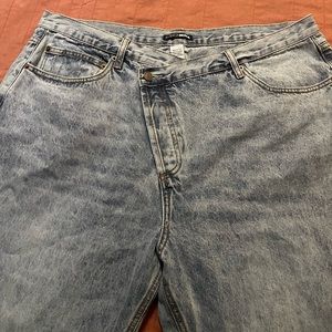 Asymmetrical Button Boyfriend Jeans